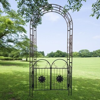 Garden Arch w/ Doors Garden Arbor Trellis Climbing Plants Support Arch ...