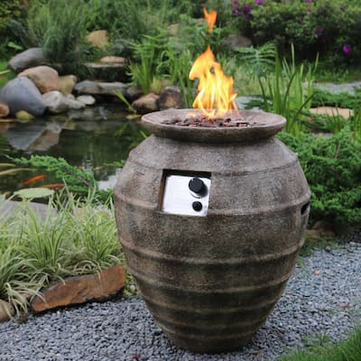 Modeno Pompeii 40,000 BTU Concrete Propane Column Fire Pit with Lava Rocks & Cover