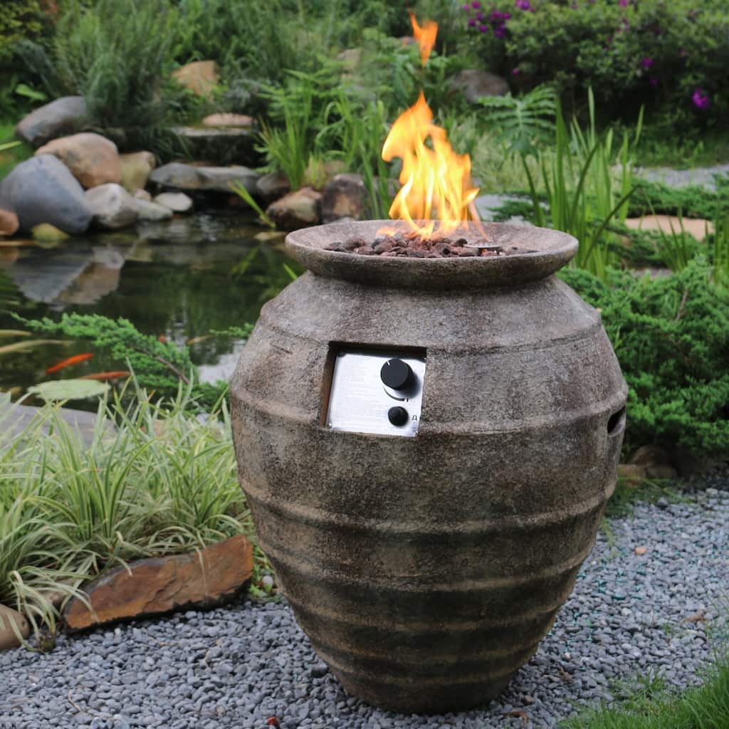 Modeno Pompeii 40,000 BTU Concrete Propane Column Fire Pit with Lava Rocks & Cover