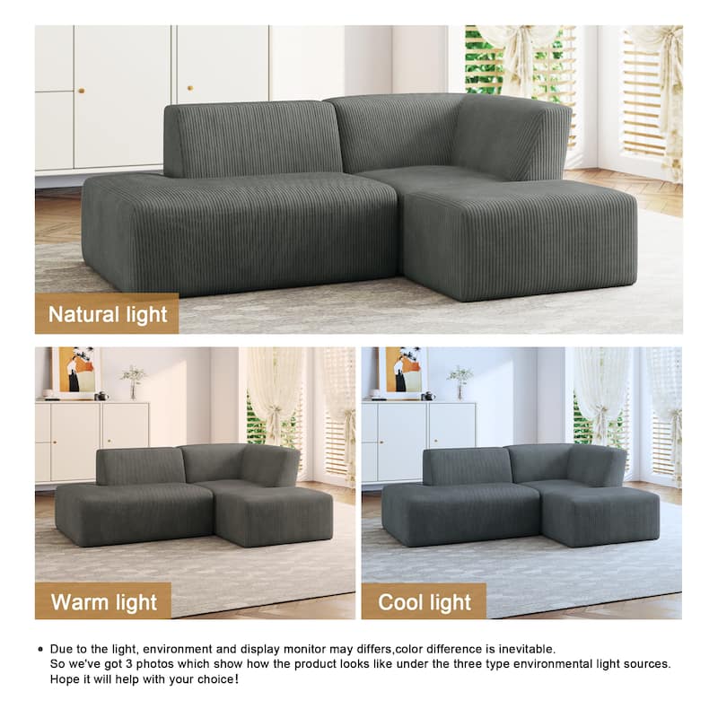 Modular All-Foam Corduroy Compression Sofa With Ottoman