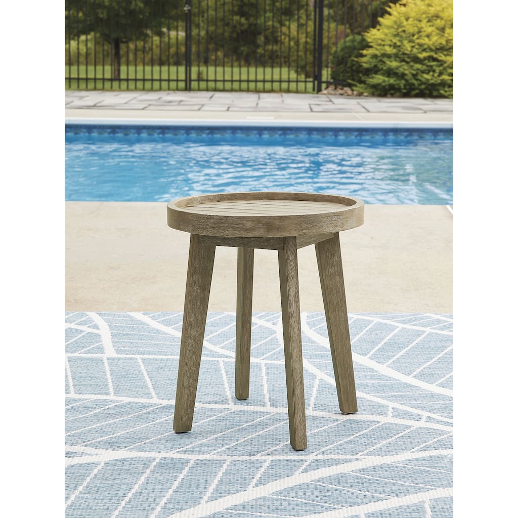 Signature Design by Ashley Coastal Reef Beige Round End Table - 19" W x 19" D x 22" H