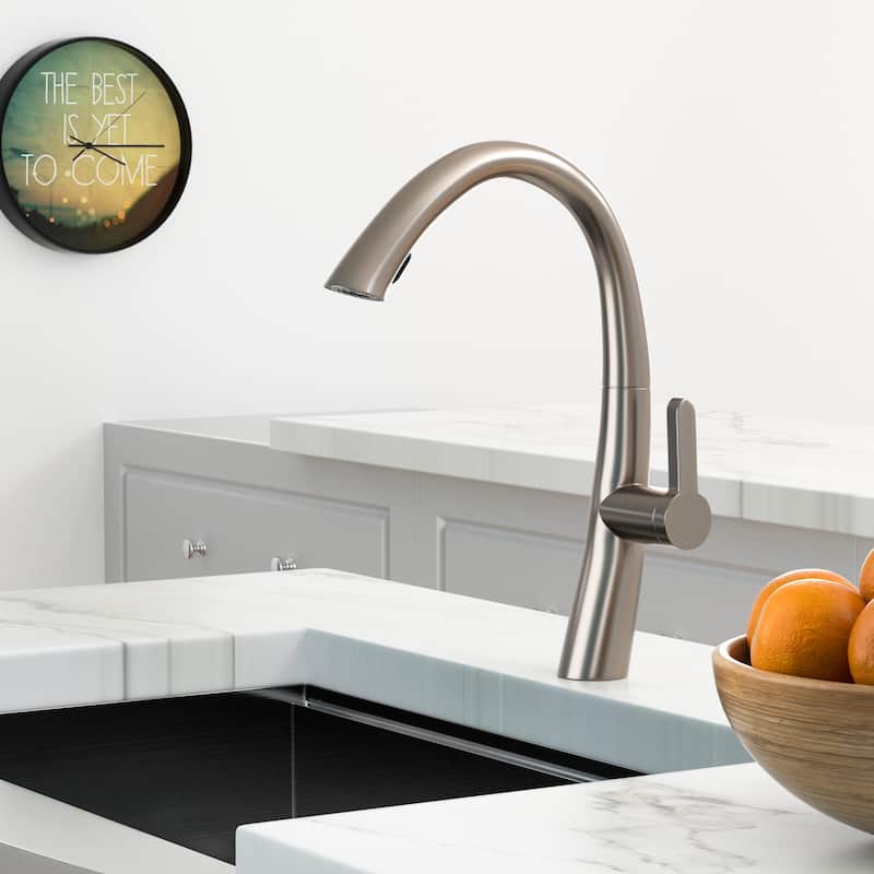 Single Handle Brushed Nickel Kitchen Sink Faucet with Pull Down Sprayer Stainless Steel Kitchen Faucet with Dual Modes Spout