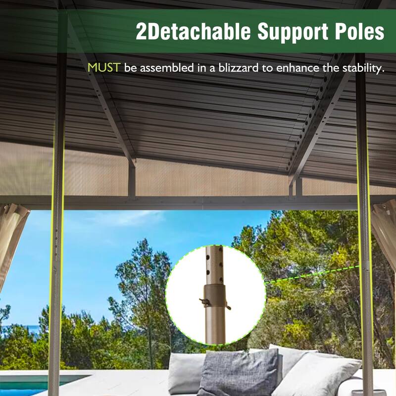 10x14FT Wall Mounted Metal Roof Gazebo with Gutters, Netting, and Privacy Curtains