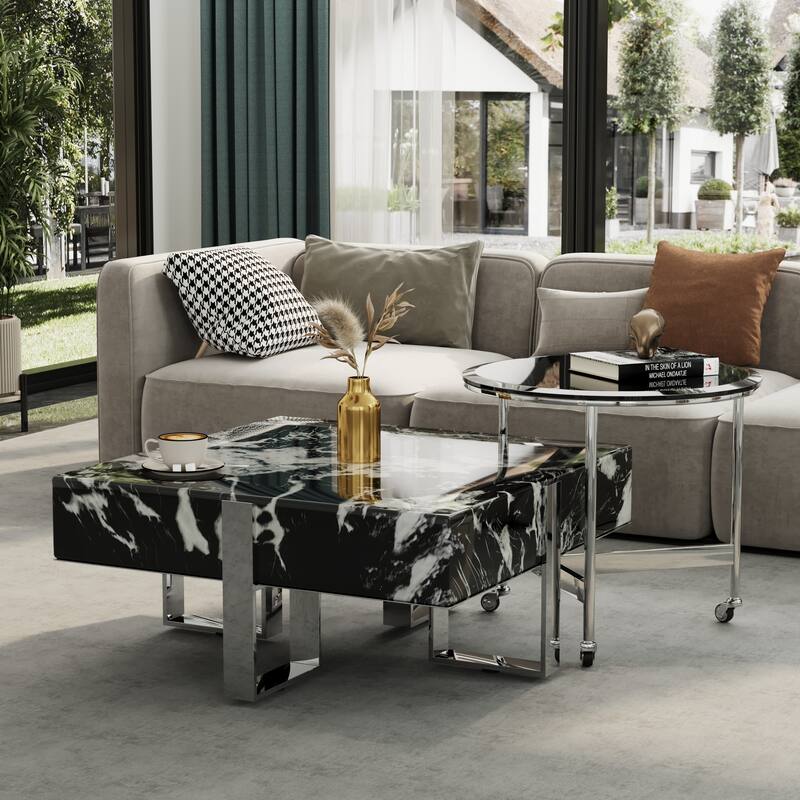 Modern Luxury Square Faux Marble Coffee Table Set Nesting Coffee Table with End Table