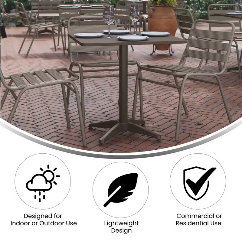 27.5" Square Aluminum Indoor-Outdoor Table Set with 2 Slat Back Chairs