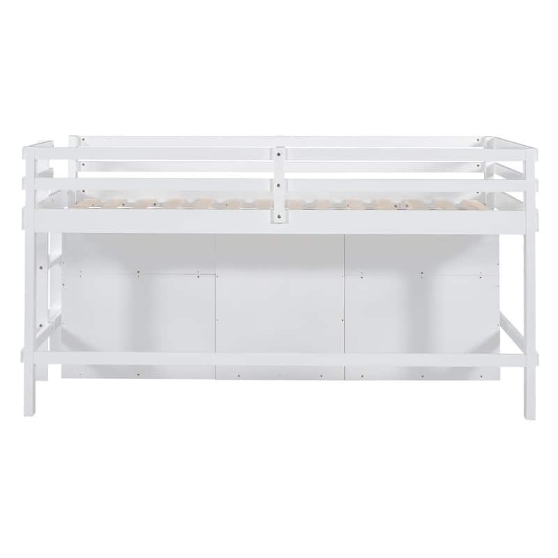 Twin Size Loft Bed with 4 Drawers, Underneath Cabinet and Shelves