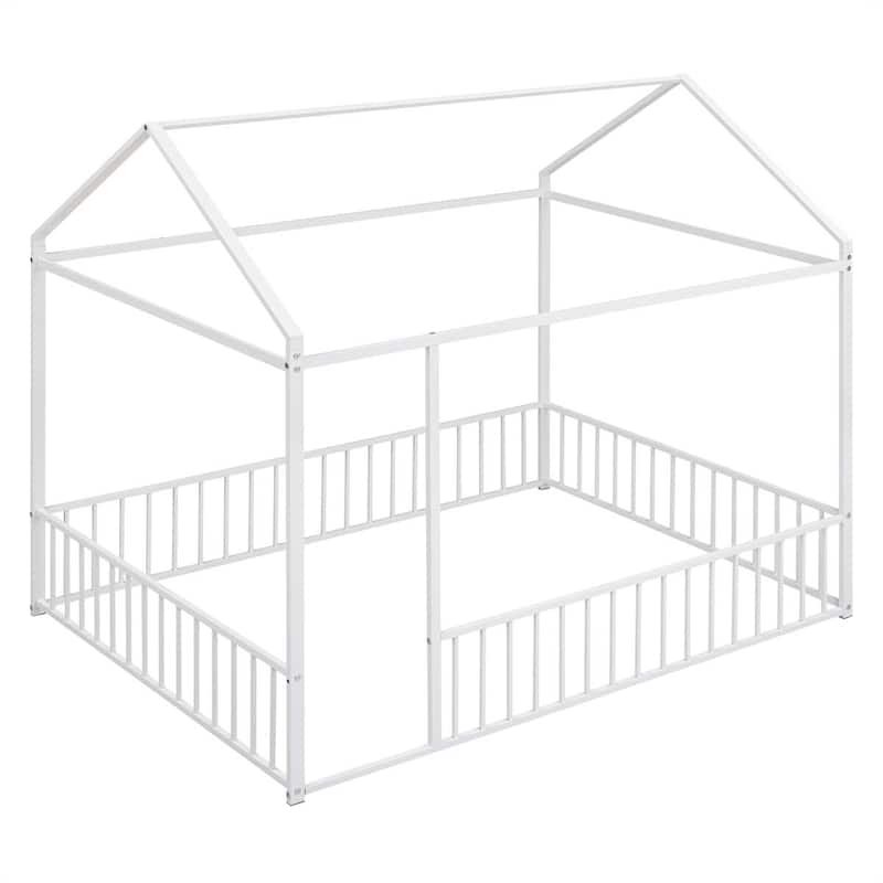 Metal Bed House Bed Frame with Fence