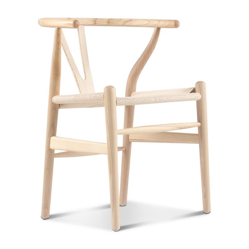 Set of 2 Natural Ash Wood Dining Chairs with Handwoven Paper Cord Seat - Natural Ash