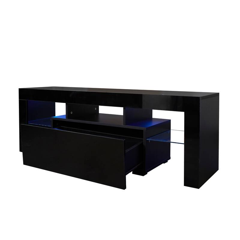 TV Stand with LED RGB Lights and 5 Shelves for Gaming Consoles and Flat Screen TVs