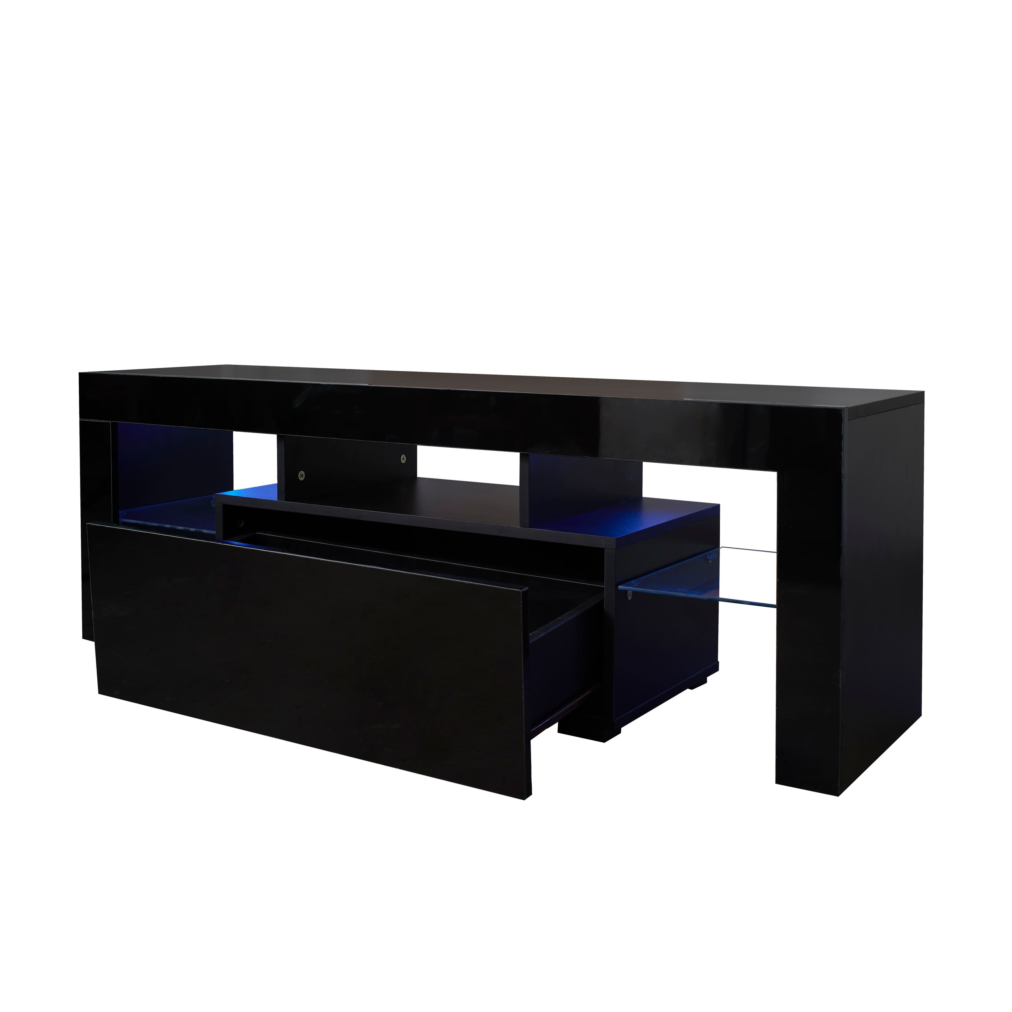 Black TV Stand with LED RGB Lights for Flat Screen and Gaming Consoles ...