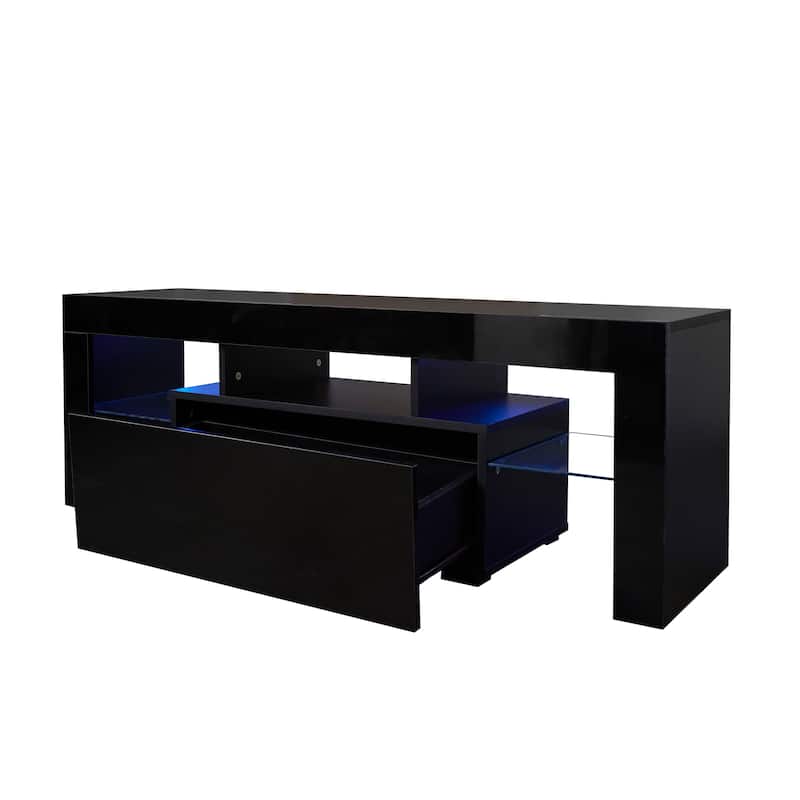Contemporary Entertainment TV Stand with Built-In LED Lighting – Sleek Large TV Base Cabinet for Living Rooms