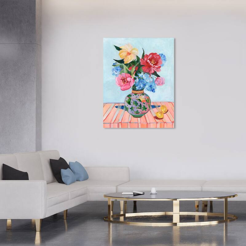Wynwood Studio Canvas Floral and Botanical All in bloom Blue and Light Blue Traditional Wall Art Canvas Print - 30 x 36