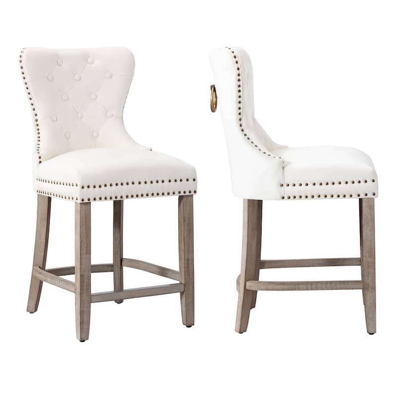 Carter 24" Wingback Tufted Nailhead Counter Stool (Set of 2), Antique Grey Legs