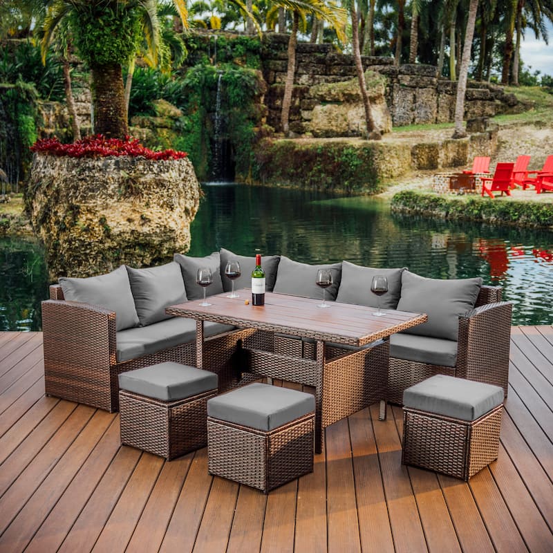 Empyrean 7-Piece Outdoor Wicker Patio Dining Set - Brown/Gray