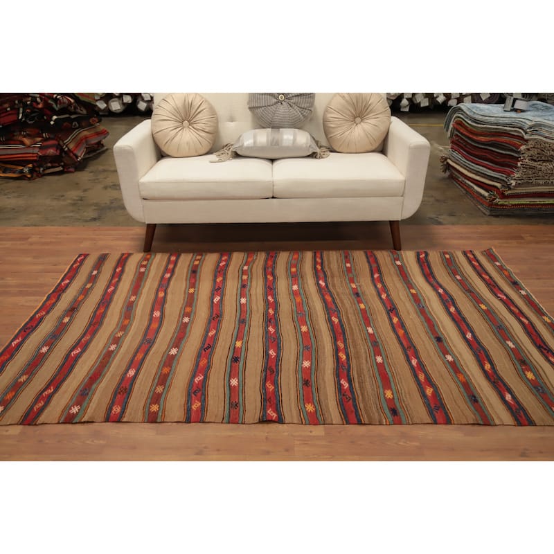 Hand Woven Oriental 100% Wool Carpet Southwestern Tribal Multi-Colored Kilim Area Rug - 7' 8'' X 4' 5''
