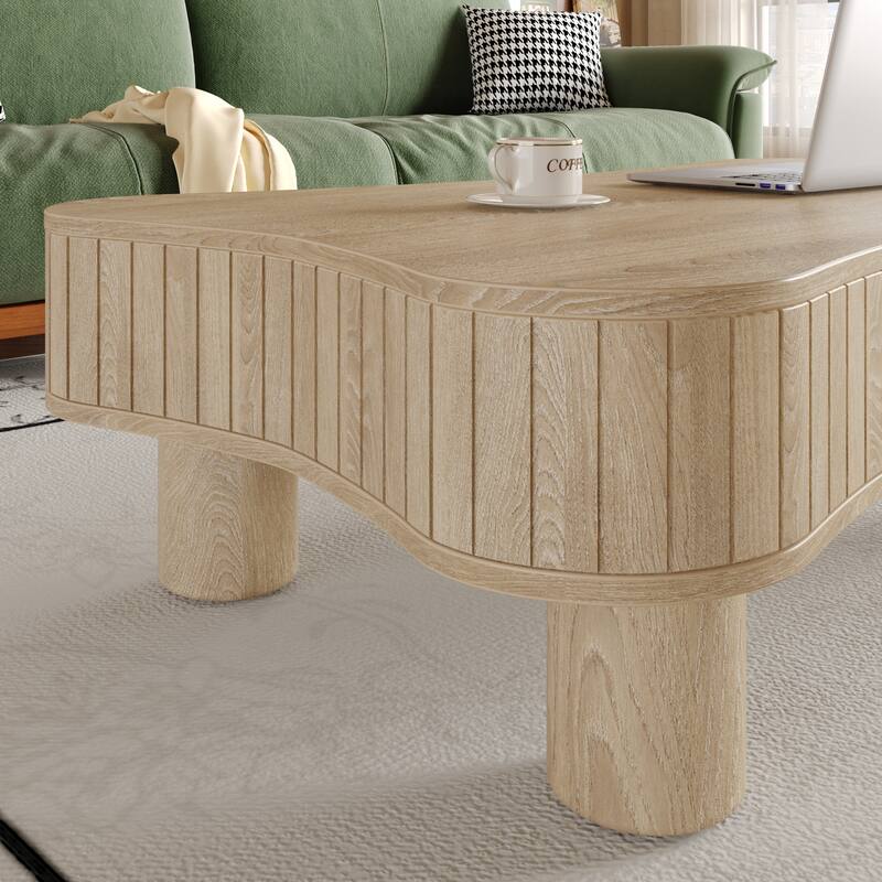 Lift Top Coffee Table 42" - Fluted Panel Hidden Storage, Silent Hydraulic Lift, Curved Safety Corners,5 Min Assembly