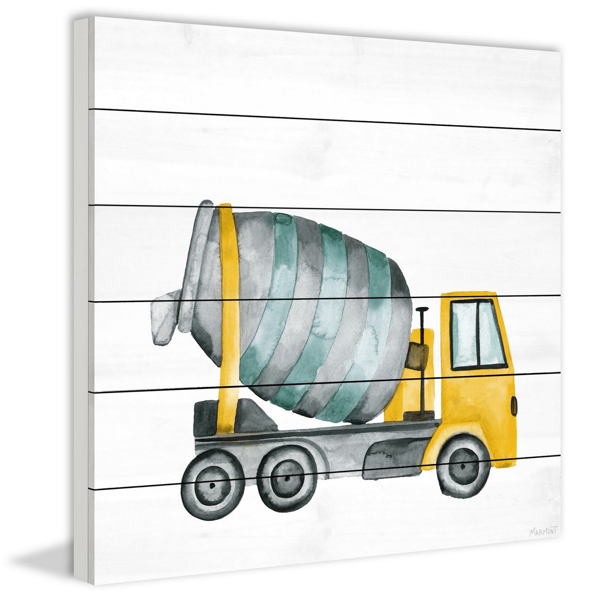 Cement Mixer Truck' Painting Print on White Wood