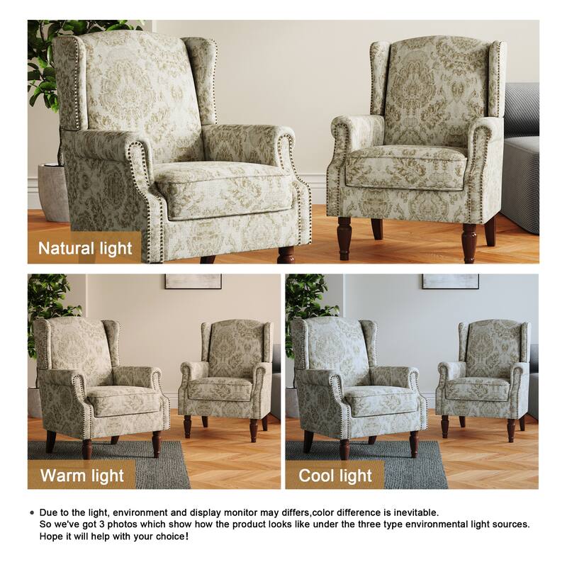 Set of 2 Patterned Upholstered Accent Chair for Living Room