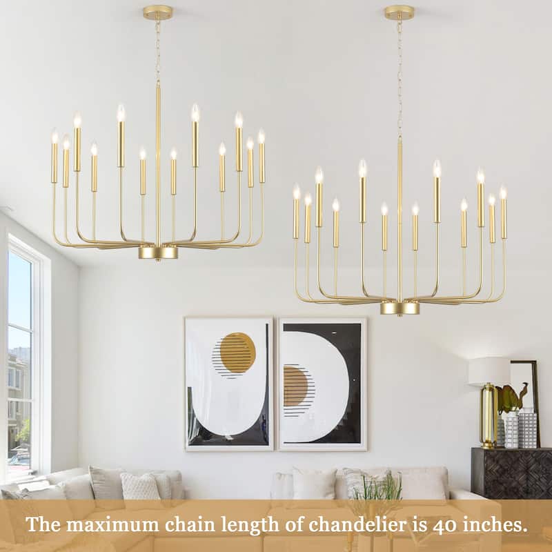 12-Light Rustic Candle Chandelier for Dining Room Living Room - W32.08" x H70.07" - N/A