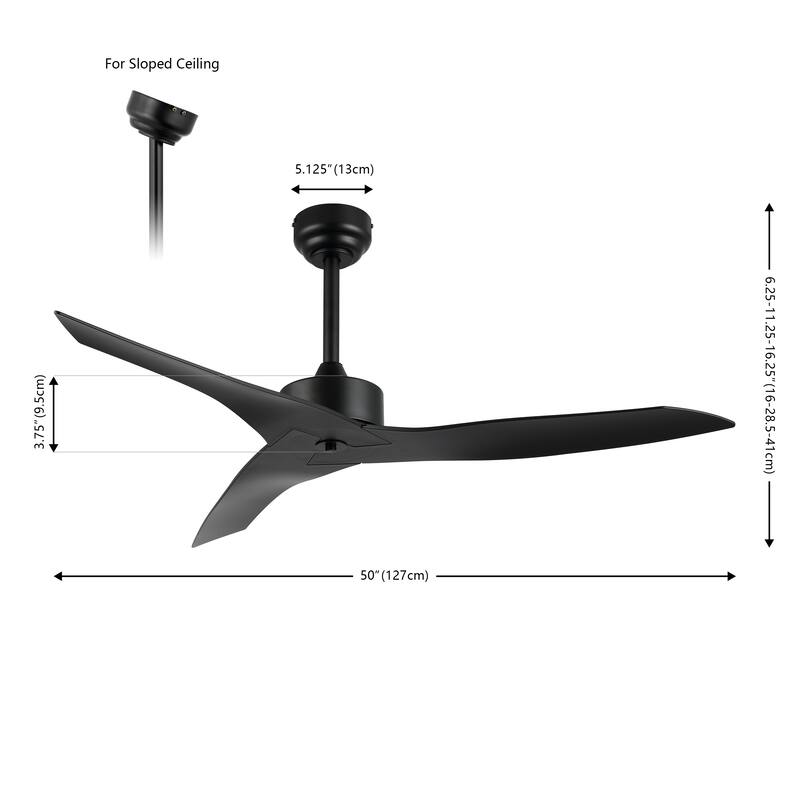 Sully 50" Modern Minimalist Iron/Plastic Mobile-App/Remote-Controlled 6-Speed Razor Ceiling Fan, by JONATHAN Y
