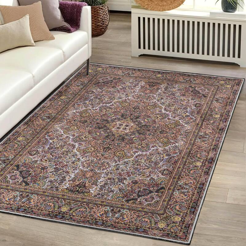 Superior Flamingo Medallion Machine Washable Indoor Area Rug or Runner - 4' x 6' - Cream