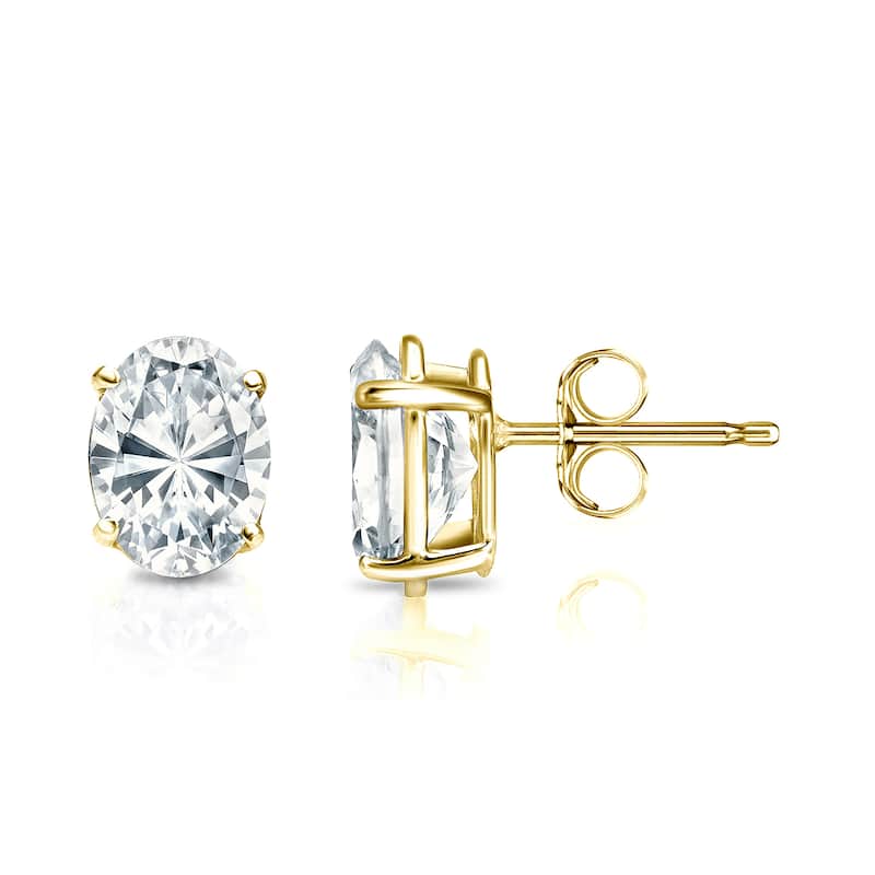 Auriya Natural Oval 4-Prong Diamond Stud Earrings 1.00 to 3.00 ct. tw. Push-Back (F-G VS) - 2.50ct. tw. - Gold - Yellow