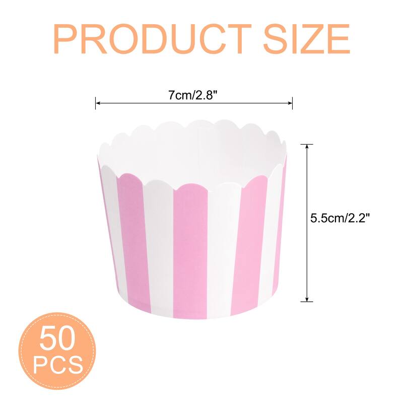 50pcs Cupcake Wrappers for Wedding, Stripe - Pink