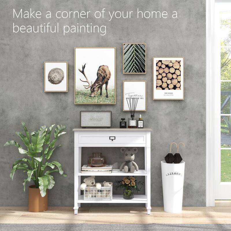 Accent White Console Table with Drawer and Shelf, Wood Sofa Table with Storage for Entryway Hallway Living Room