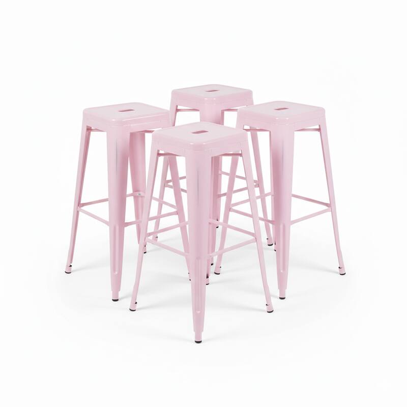 AC Pacific 30 Inch Industrial Stackable Metal BarStools Set of 4 - Pink
