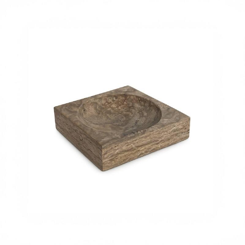 Small Travertine Square Bowl - 6" - Gray