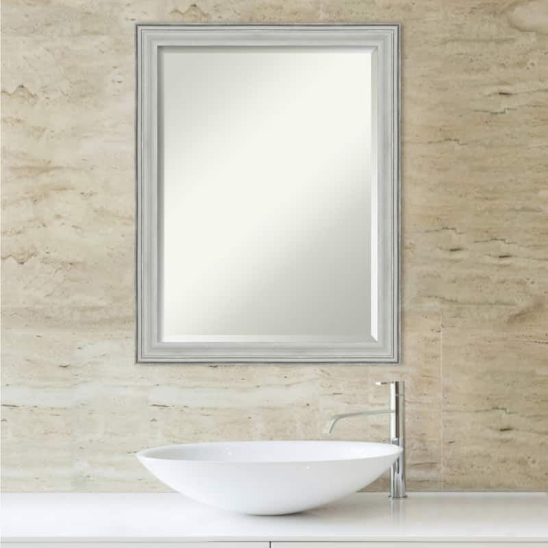 Beveled Wood Bathroom Wall Mirror - Bel Volto Silver Frame