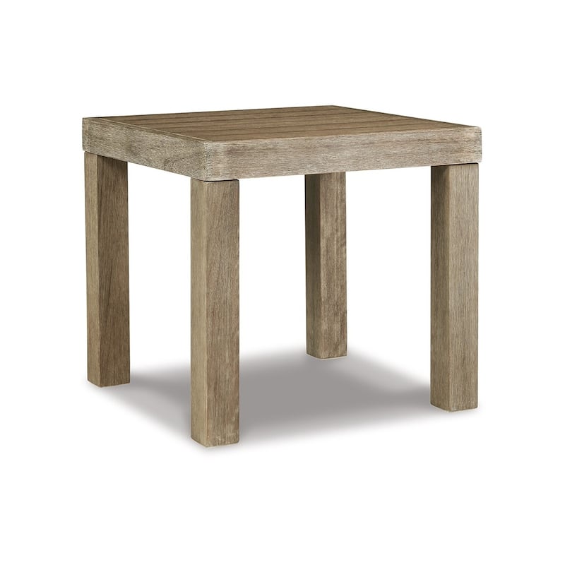 22 in. Natural Brown Square Wood End Table with Slatted Design