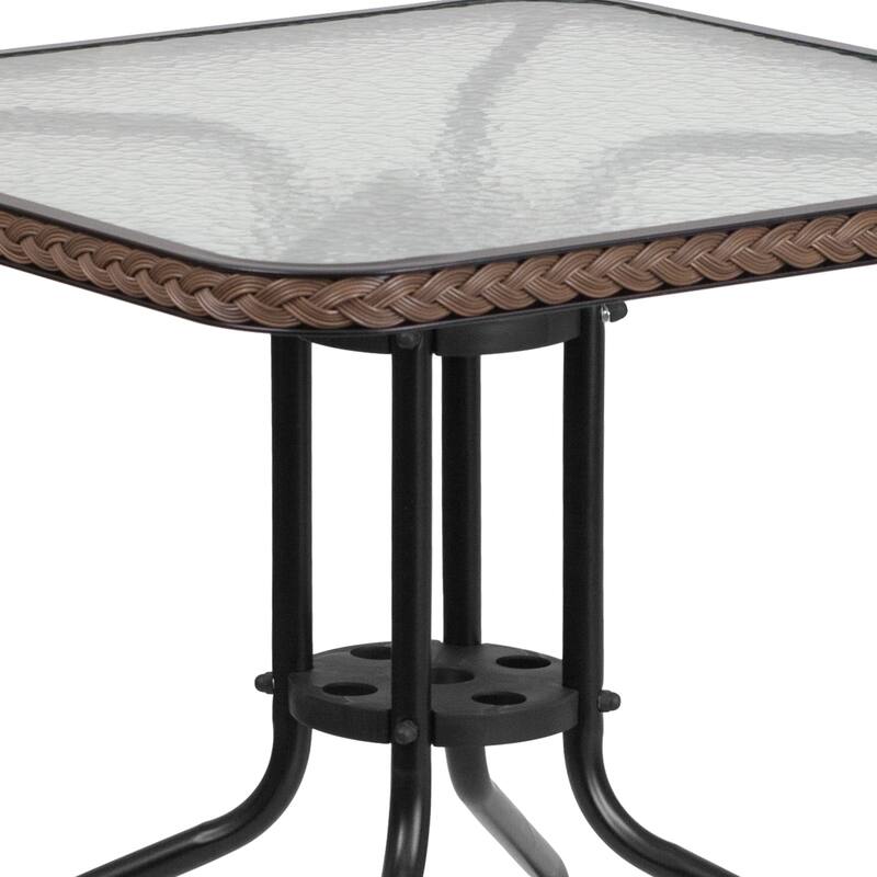 3-piece Metal/ Rattan Patio Dining Set with 28-inch Square Table - 28"W x 28"D x 28"H