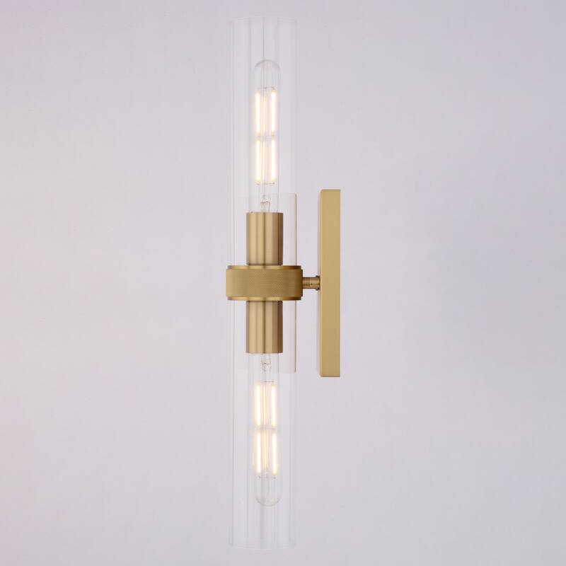 VAXCEL Bari Wall Sconce, Clear Glass Shade, Dimmable Bathroom Vanity Light Fixture, Vertical or Horizontal Mount