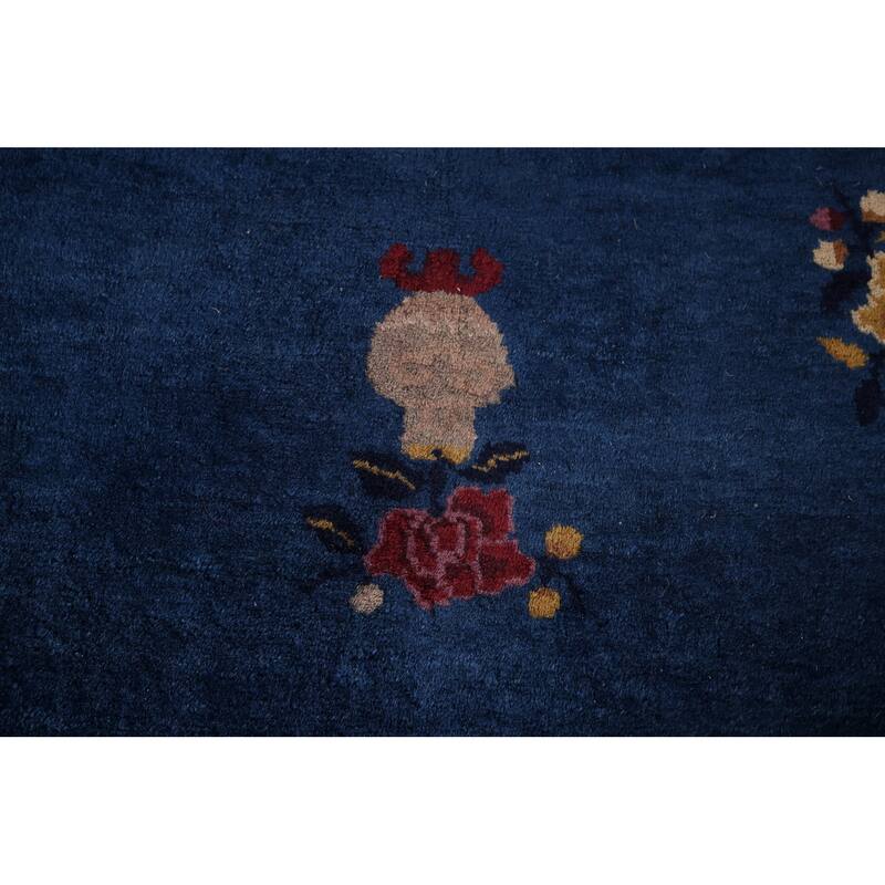 Vegetable Dye Blue Art Deco Chinese Antique Rug Handmade Wool Carpet - 6'1"x 8'10"