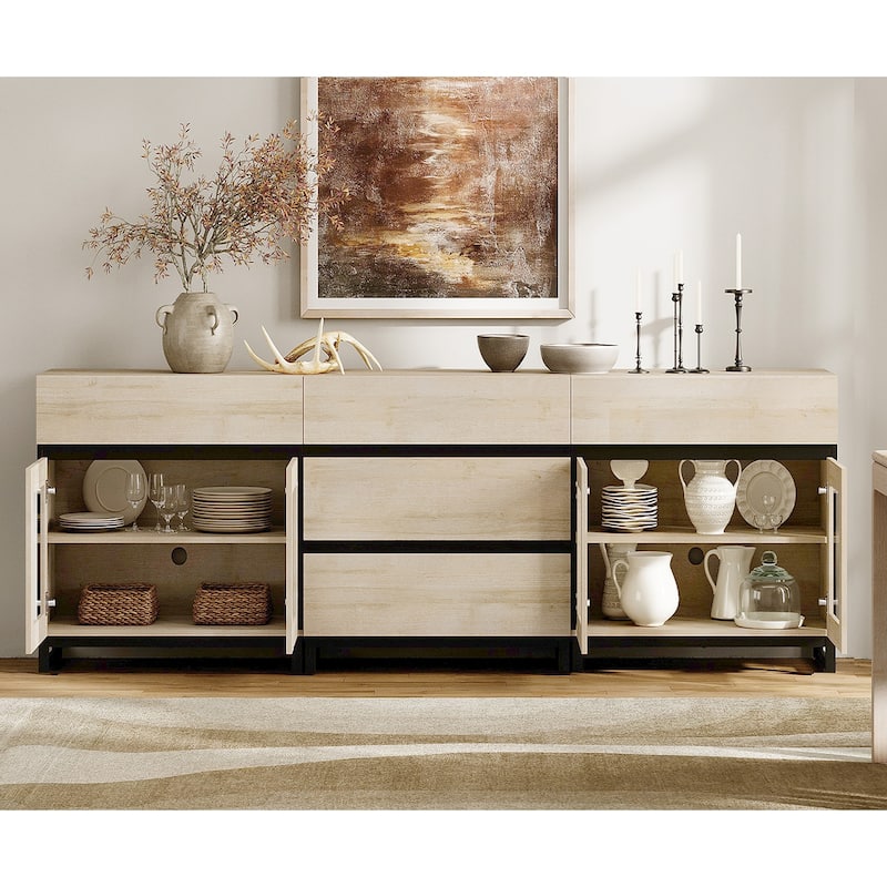 WAMPAT 3 in 1 Multifunctional Dresser with Glass Doors and 5 Drawers, Modern Chest of Drawers for Bedroom