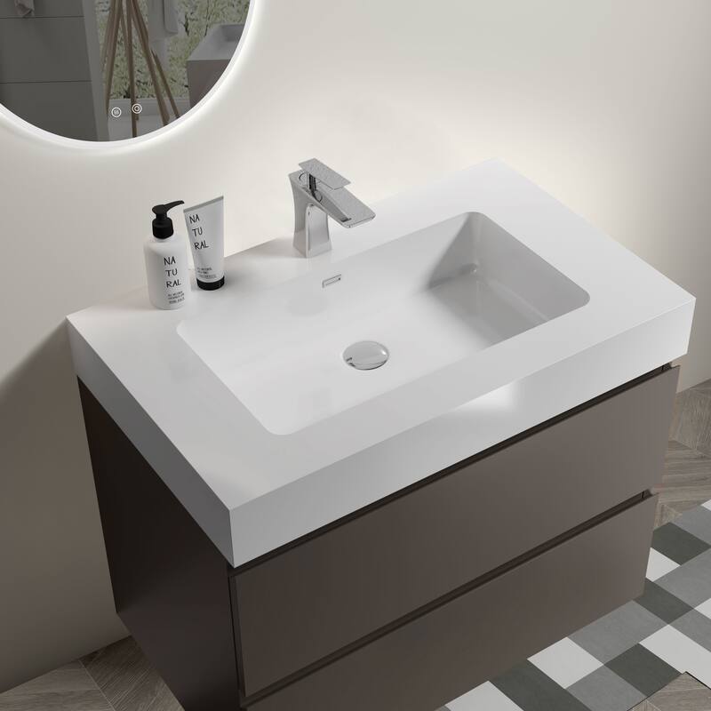 Modern 30" Alice Floating Bathroom Vanity with Rosewood Finish, Handle-Free Design, Silent Soft-Closing Drawers