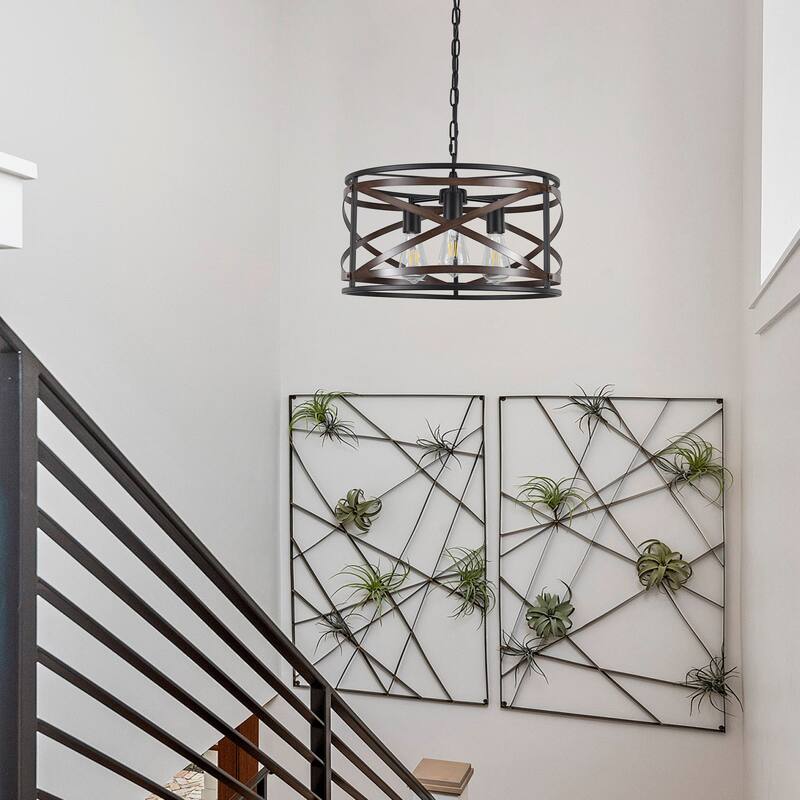 3 - Light Drum Chandelier - Matte Black