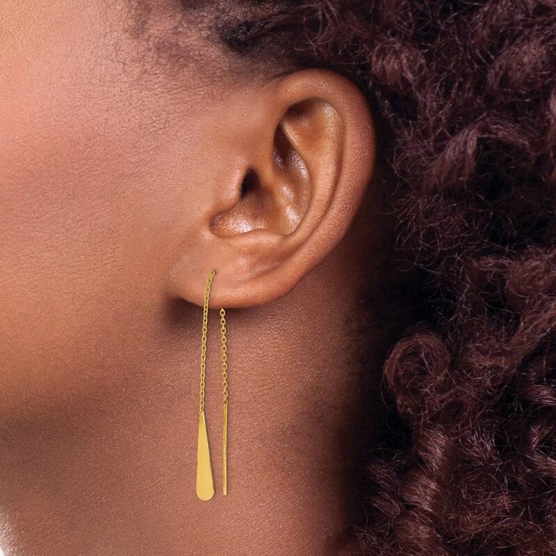 Curata 14k Yellow Gold Polished Tear Drop Threader Earrings - 102x5mm