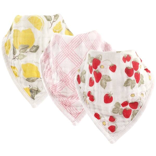 slide 1 of 1, Hudson Baby Infant Girl Muslin Cotton Bandana Bibs 3pk, Strawberry Lemon, One Size - Strawberry Lemon - One Size One Size - Strawberry Lemon