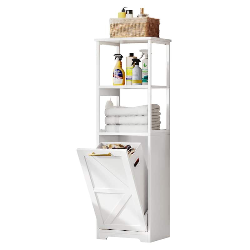 53"H 3-Tier Tilt Out Laundry Hamper Bathroom Storage Shelf Cabinet