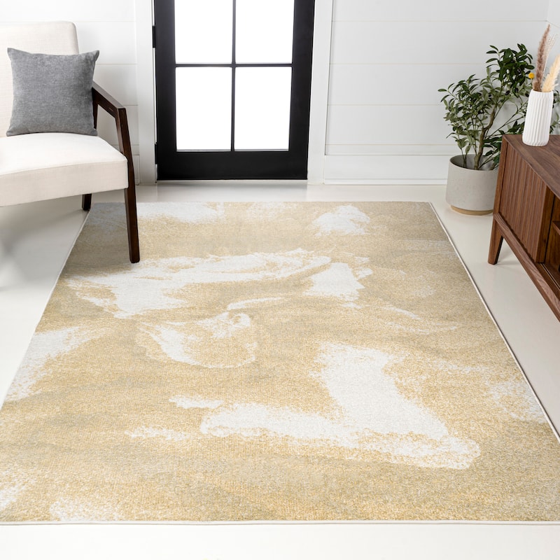 JONATHAN Y Marmo Abstract Two-Tone Modern Area Rug - 2 X 8 - Gold/Cream