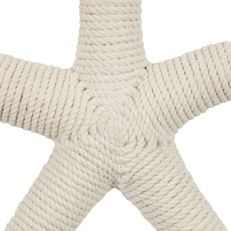 Light Brown or Cream Jute Handmade Wrapped Starfish Wall Decor with Hanging Rope