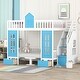 preview thumbnail 1 of 7, Blue Full Pine Bunk Bed with Changeable Table, Storage Staircase, Drawers Blue