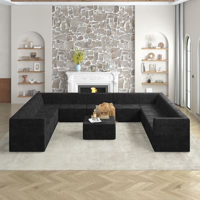 163.39" Corduroy U-Shaped Modular Sectional Sofa with Sleeper (9-Seat)