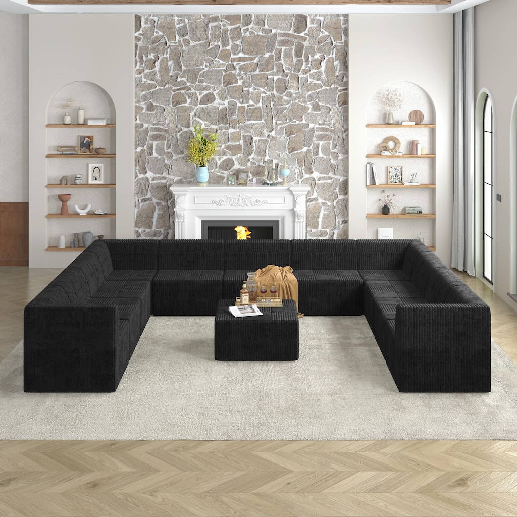Roomfitters U-Shape Modular Sectional Sofa, Oversized Corduroy Sleeper Couch, Modern Space-Saving Design for Living Room