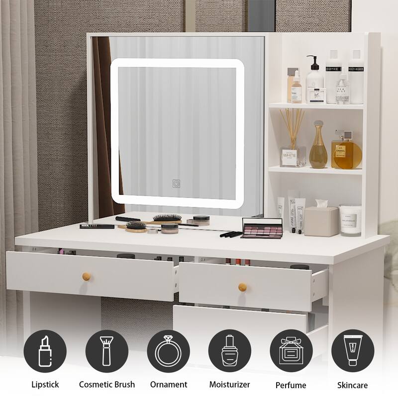 Kerrogee Makeup Vanity Set with Adjustable Lighted Mirror & Stool - 39.4"L x 19.7"W x 53.5"H