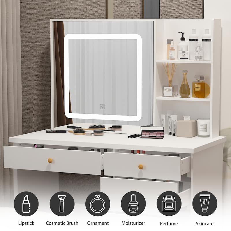 Kerrogee Makeup Vanity Set with Adjustable Lighted Mirror & Stool - 39.4"L x 19.7"W x 53.5"H