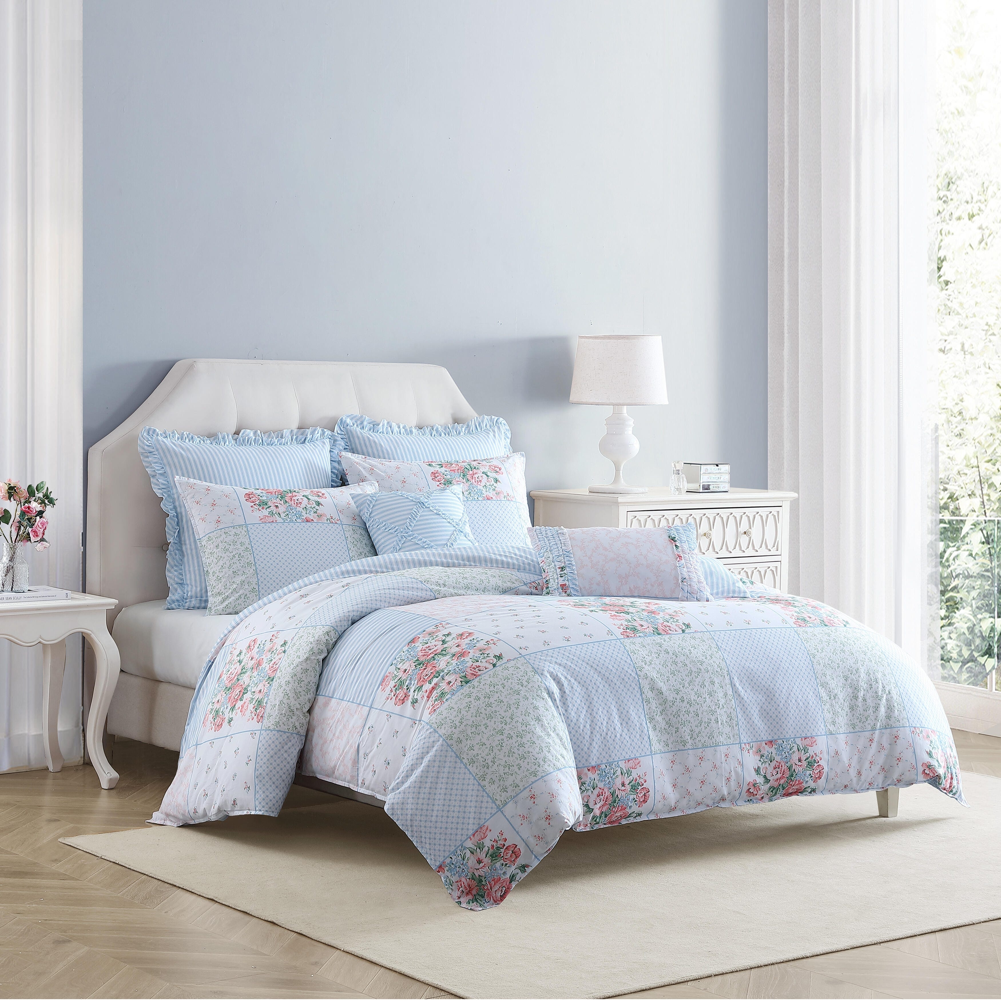 Laura Ashley Hope Patchwork Cotton Pink Comforter Bonus Set - Bed