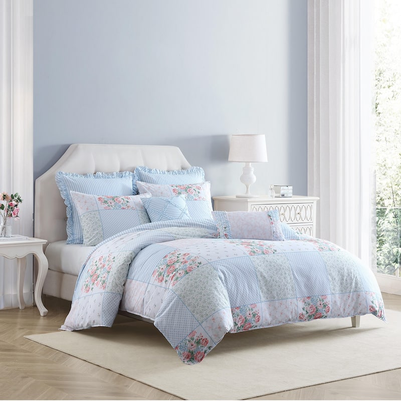 Laura Ashley Hope Patchwork Cotton Pink Comforter Bonus Set